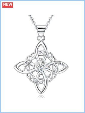 S925 Sterling Silver Celtic Knot Pendant Necklace Cubic Zirconia Wiccan Jewelry